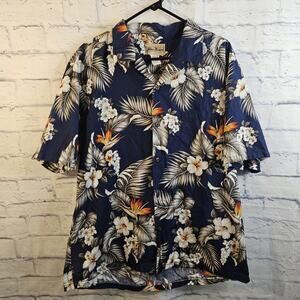 Blue Hawaii Hawaiian Shirt - Size XL - Blue White Flowers Made in Hawaii